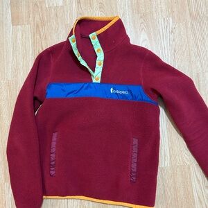 Cotopaxi Maroon Fleece with Blue and Orange Trim